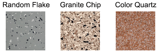 Random Flake, Granite Chip and Color Quartz examples